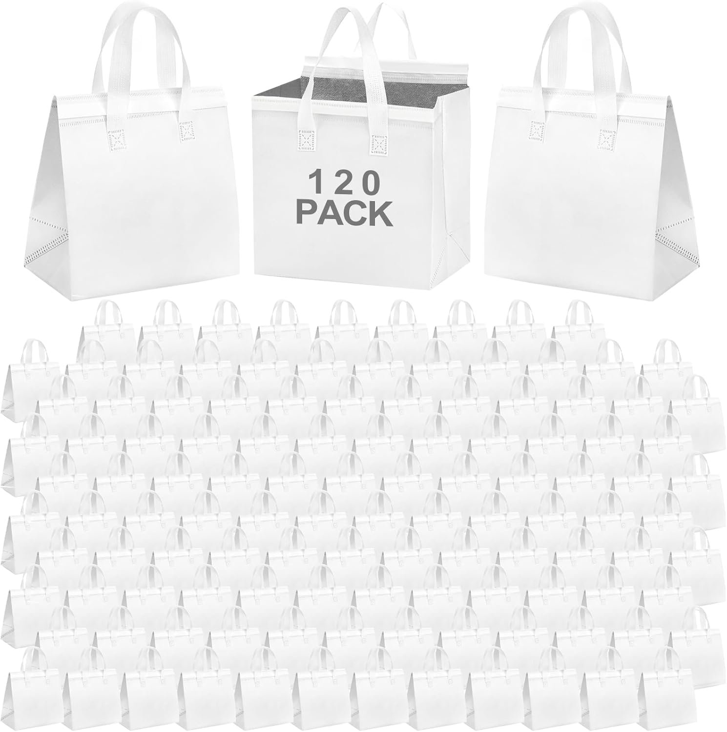 120 Pcs Sac Isolé à Emporter Vente en Gros pour Aliments Chauds et Froids, Fabricant de Sacs de Déjeuner Isolés pour Café, Lait, Thé, BBQ, Mariage, Anniversaire, Restauration, Épicerie, Pique-Nique, Don, Sac Cadeau avec Logo Personnalisé.