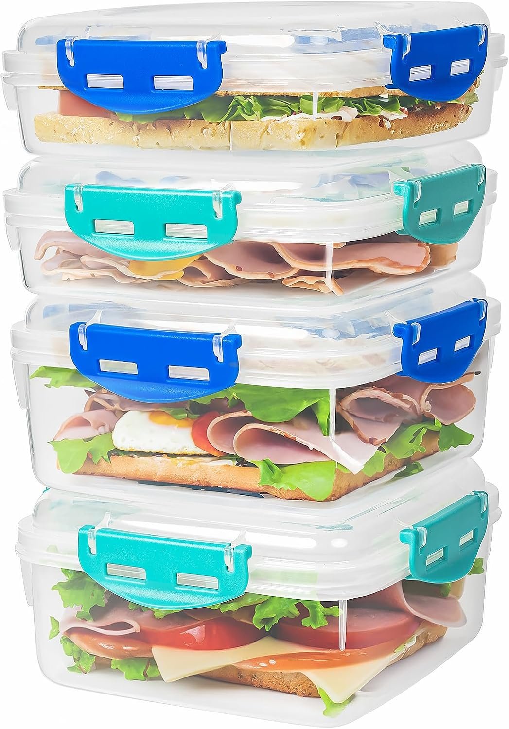 Containers de rangement en vrac - 4 PCS de boîtes à sandwich 100% hermétiques et sûres au BPA, compatibles avec micro-ondes et lave-vaisselle, fabriquées par un fournisseur de confiance, avec 2 conteneurs surélevés pour les boîtes à lunch et 2 versions normales, avec logo personnalisé.