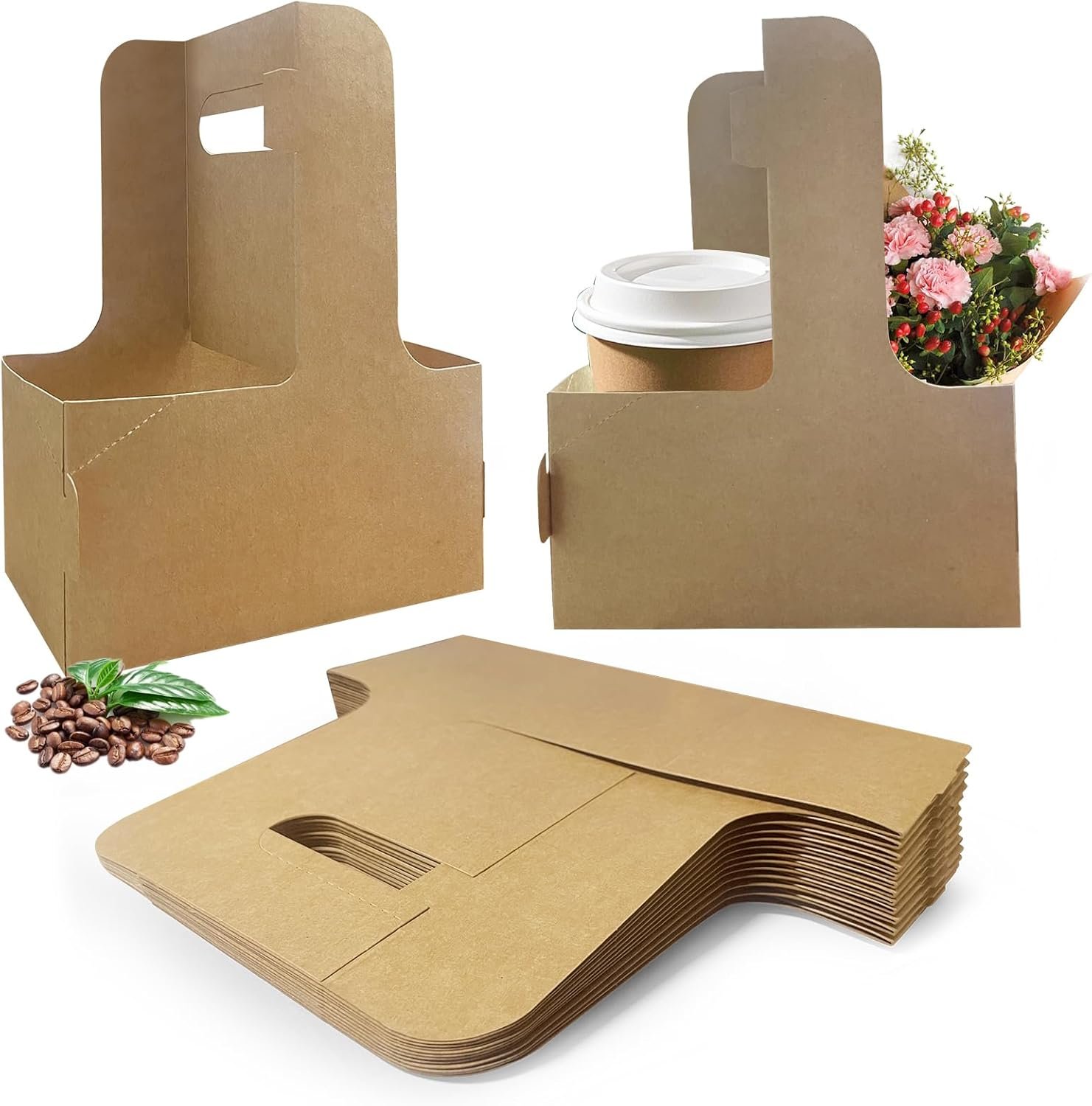 Grossiste Support de Boisson avec Poignée pour 2 ou 4 Tasses, 50 Pcs Porte-Gobelets Jetables, Personnalisez votre Logo, Fabriqué avec Soins pour Livraison de Boissons et Aliments
