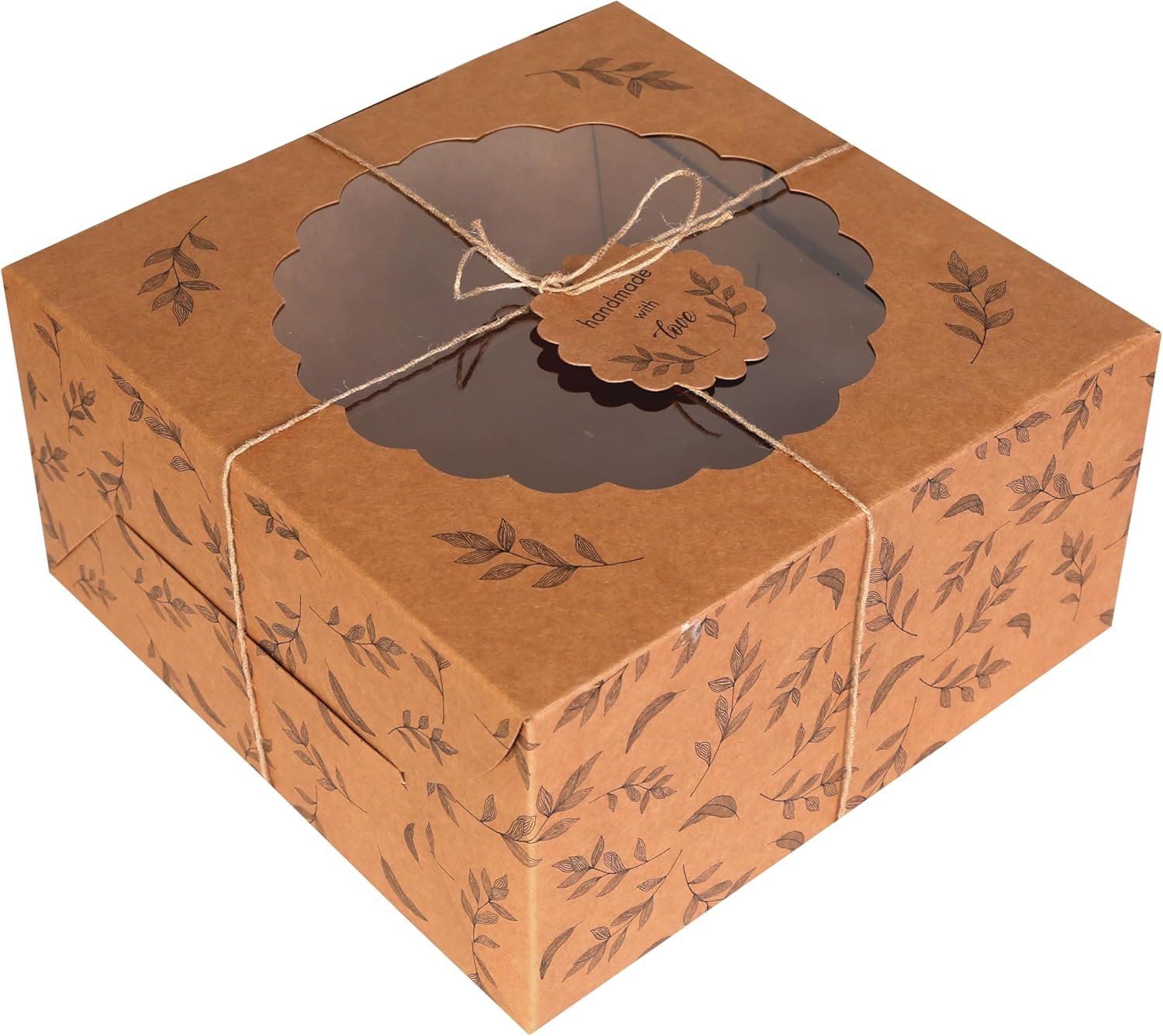 Boîtes à Gâteau Kraft avec Fenêtre (10pcs) - Boîtes Brunes pour Gâteaux, Beignets, Tartes, Cookies, Cupcakes, Chocolats, Desserts - Vente en Gros, Fabricant, Logo Personnalisé - Taille 10x10x5 Pouces