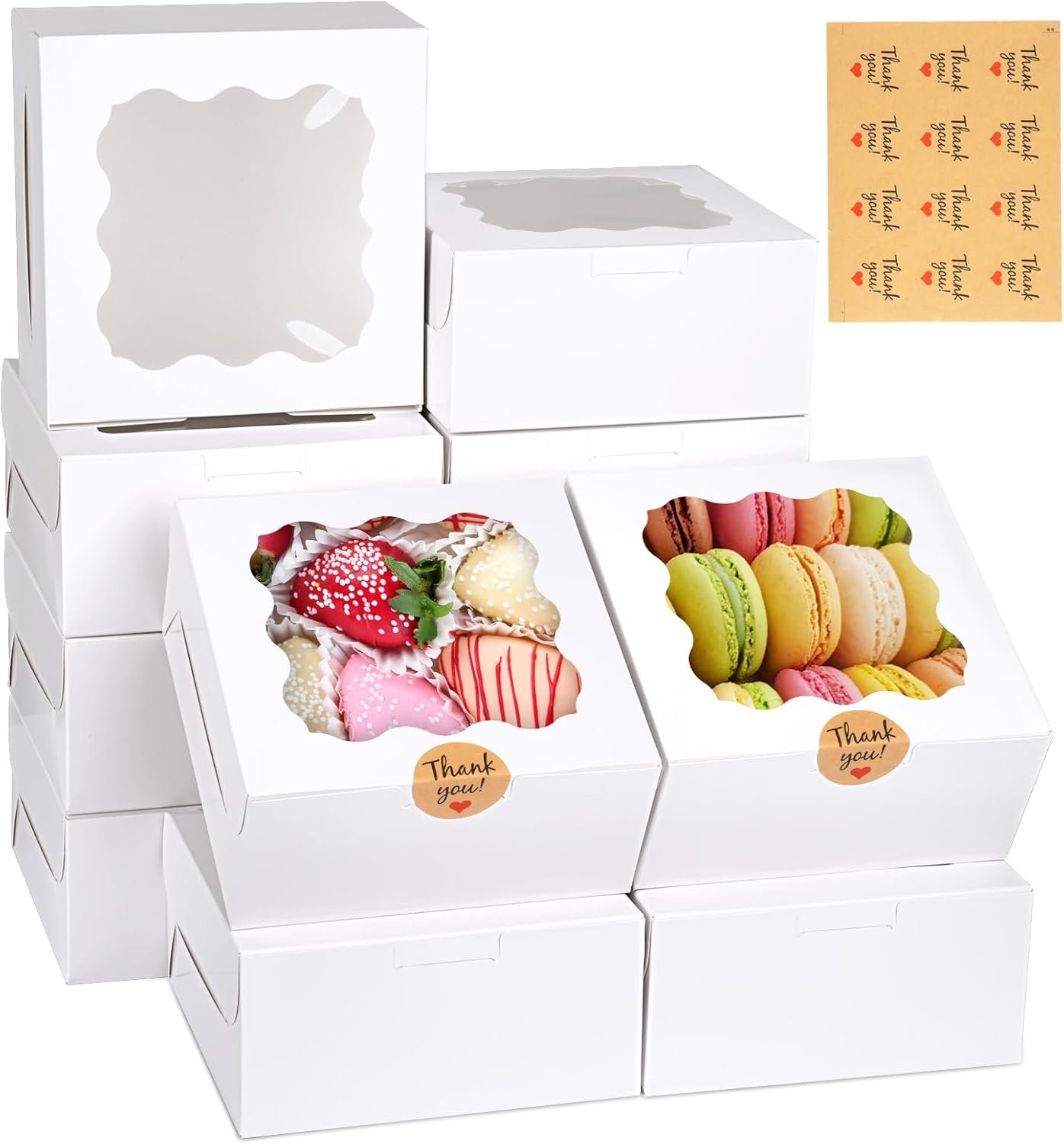 Grossiste Boîtes à Cookies avec Fenêtre, 12 Pièces 6×6×3 Pouces, Fournisseur de Boîtes à Gâteaux pour Pâtisseries et Donuts, Logo Personnalisé avec Autocollants