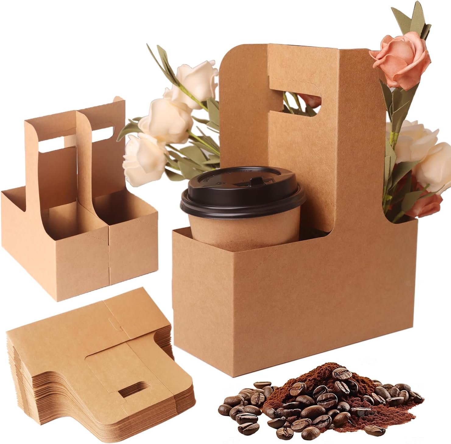 Grossiste porte-gobelet en papier de 2 et 4 tasses avec poignée (12-30oz) | Fabricant de plateau à boissons pliable pour boissons chaudes/froides, café à emporter, livraison et vente en gros avec logo personnalisé