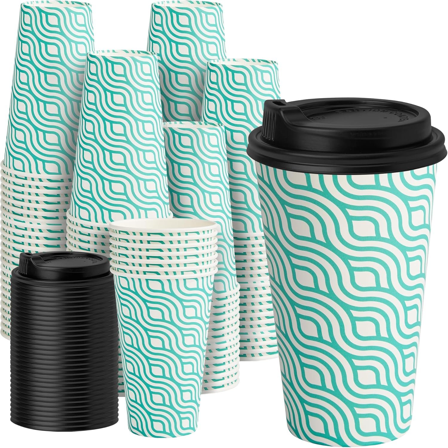 Grossiste 100 gobelets à café en papier de 16 oz avec couvercles, fournisseur de gobelets jetables verts, vente en gros de gobelets à emporter avec couvercle, logo personnalisé.