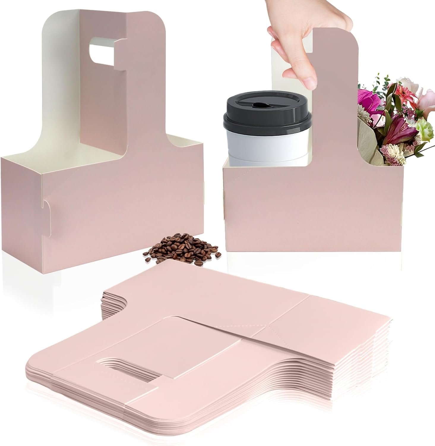Grossiste en Vrac Support de Boisson Jetable 2 Tasses avec Poignée, 15 Compte Porte-Gobelets en Carton Rose, Transport de Boissons Chaudes ou Froides, Fournisseur de Porte-Gobelets pour Café, Livraison Alimentaire, Vente en Gros (Rose, 15 PCS)