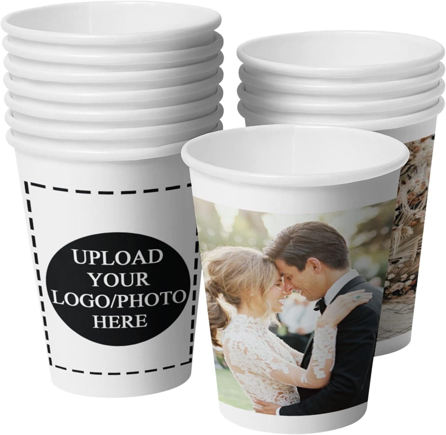 Coupes en Papier Personnalisées, 50 Pack d'8oz avec Logo Personnalisé pour Événements d'Entreprise, Fabricant de Vente en Gros, Tasses Jetables avec Photo/Textes pour Cafés, Fêtes, Mariages
