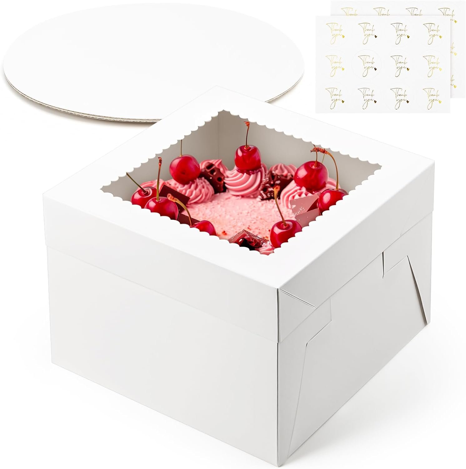 Grossiste de boîtes à gâteaux en carton, 10 x 10 x 8 pouces, avec logo personnalisé, conteneurs jetables avec couvercles et fenêtre, vente en gros pour mariages, anniversaires et fêtes.