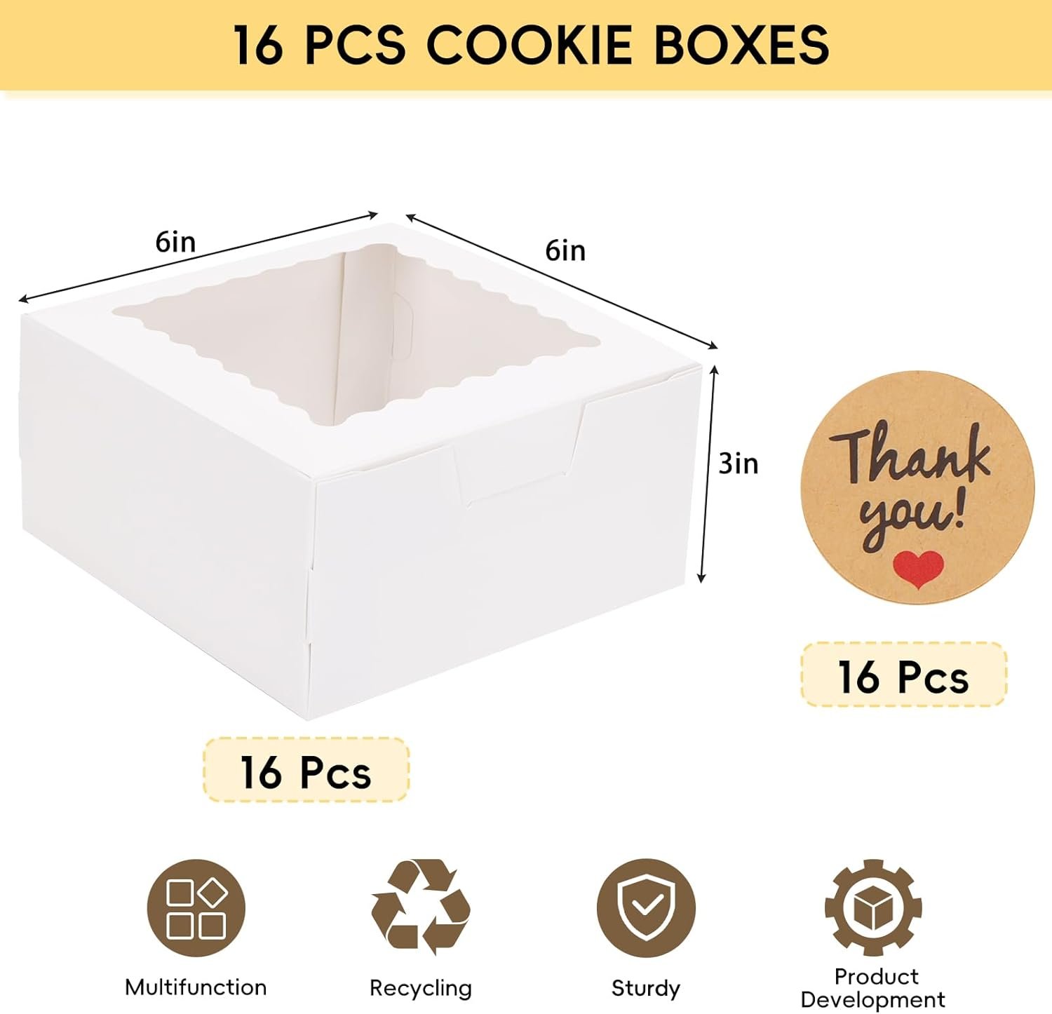 Grossiste Boîtes à Gâteaux 16pcs avec Fenêtre 6x6x3 pouces, Parfaites pour Treats, Chocolats, Cupcakes, Pâtisseries, Logo Personnalisé, Fournisseur en Vente en Gros