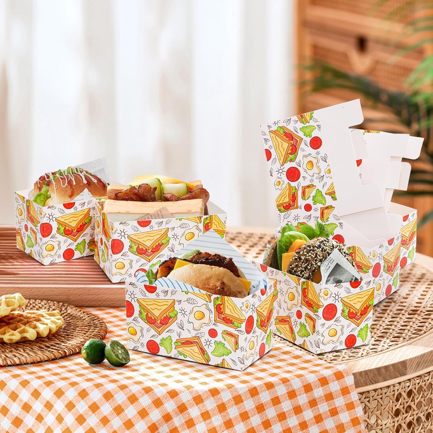 Grossiste 100 PCS Boîtes à sandwich jetables, contenants pour œufs à emporter, mini boîtes à burgers et plateaux pour pain, idéal pour frites, dessert, gaufres, pâtisseries, lancement de marque blanche. Fabricant de solutions pour entreprises alimentaires. OEM disponible.