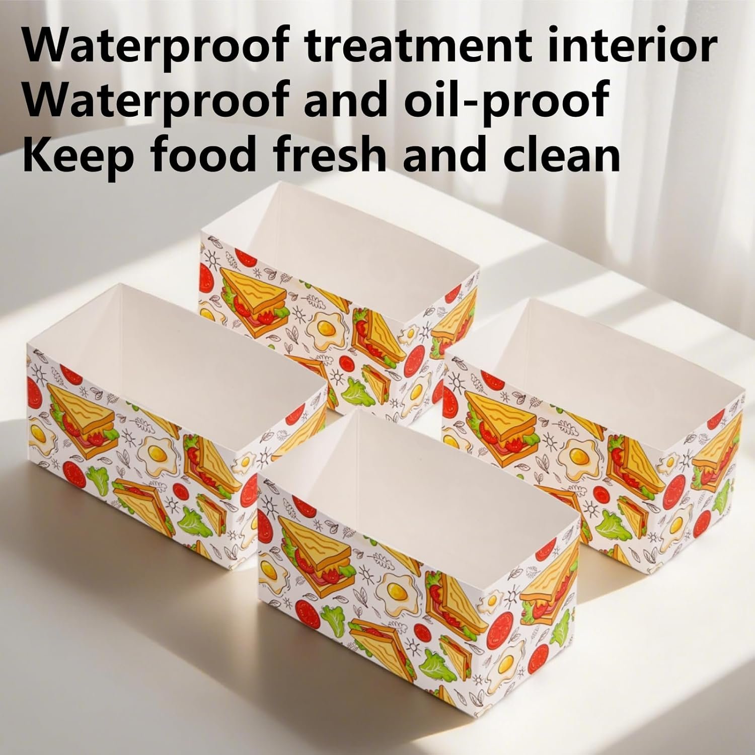 Grossiste 100 PCS Boîtes à sandwich jetables, contenants pour œufs à emporter, mini boîtes à burgers et plateaux pour pain, idéal pour frites, dessert, gaufres, pâtisseries, lancement de marque blanche. Fabricant de solutions pour entreprises alimentaires. OEM disponible.