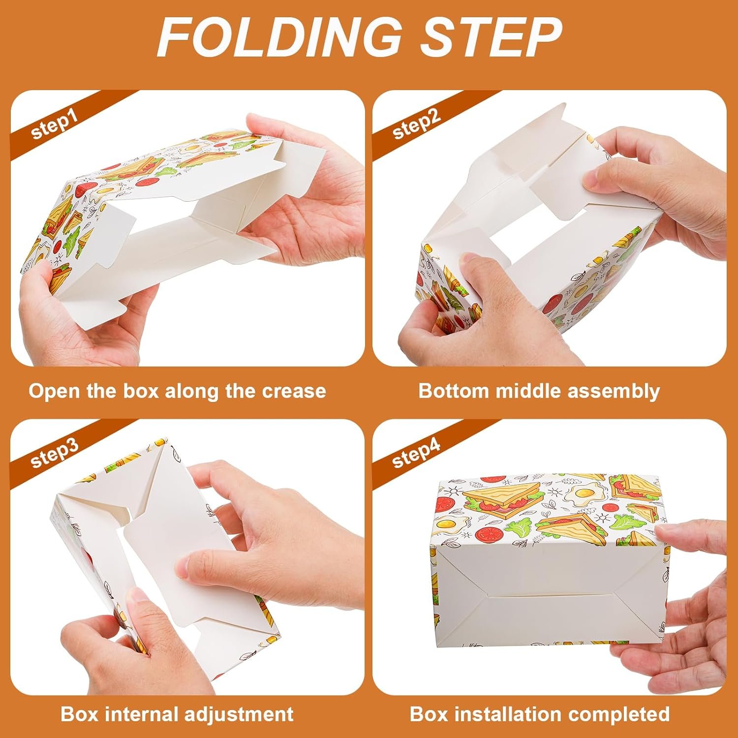 Grossiste 100 PCS Boîtes à sandwich jetables, contenants pour œufs à emporter, mini boîtes à burgers et plateaux pour pain, idéal pour frites, dessert, gaufres, pâtisseries, lancement de marque blanche. Fabricant de solutions pour entreprises alimentaires. OEM disponible.