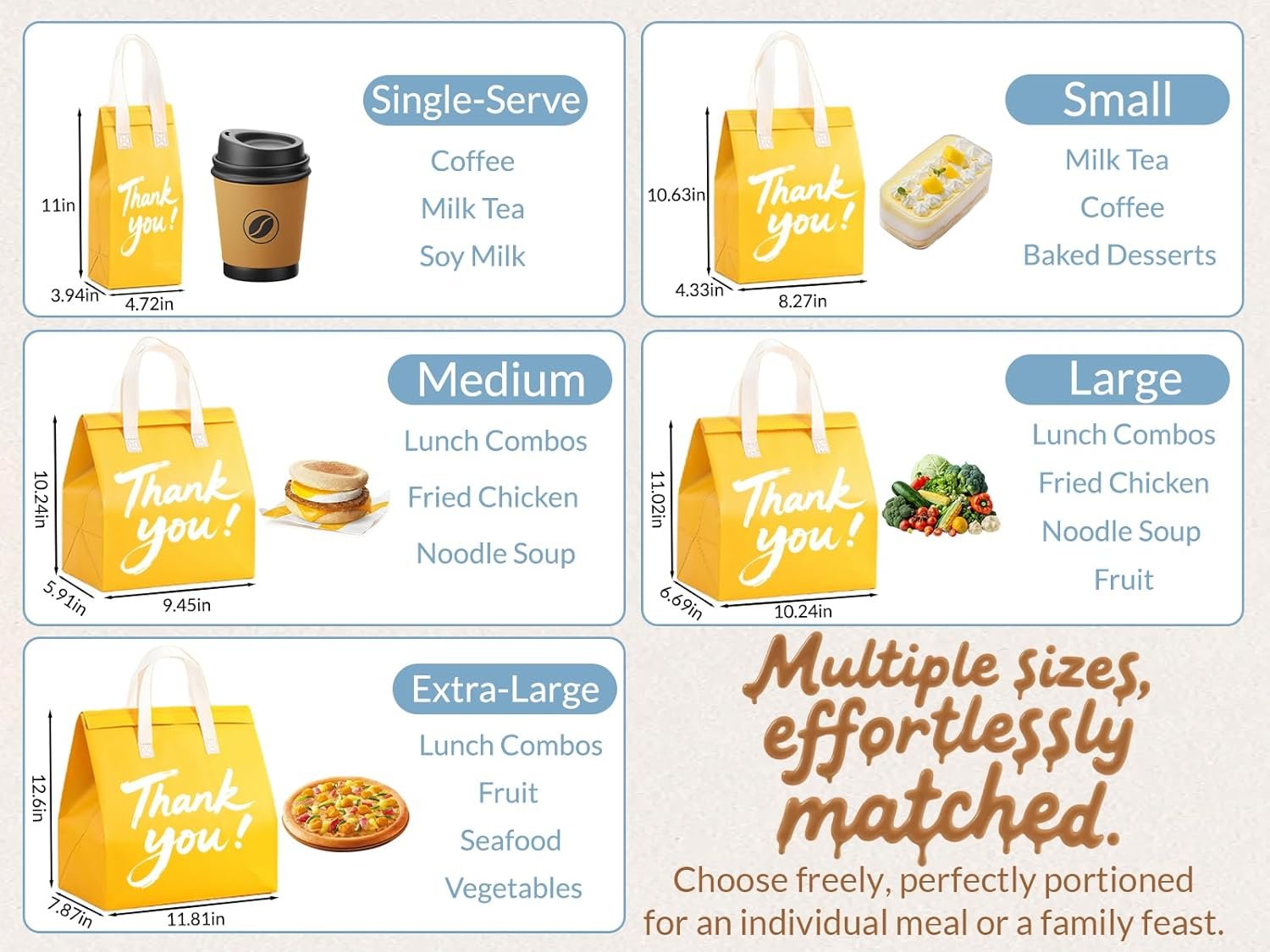 Grossiste 200Pcs Sacs Alimentaires Isolés Personnalisés avec Logo, Fournisseur de Sacs Réutilisables pour Livraison de Boissons et Aliments en Vrac, OEM pour Emporter Chaud et Froid