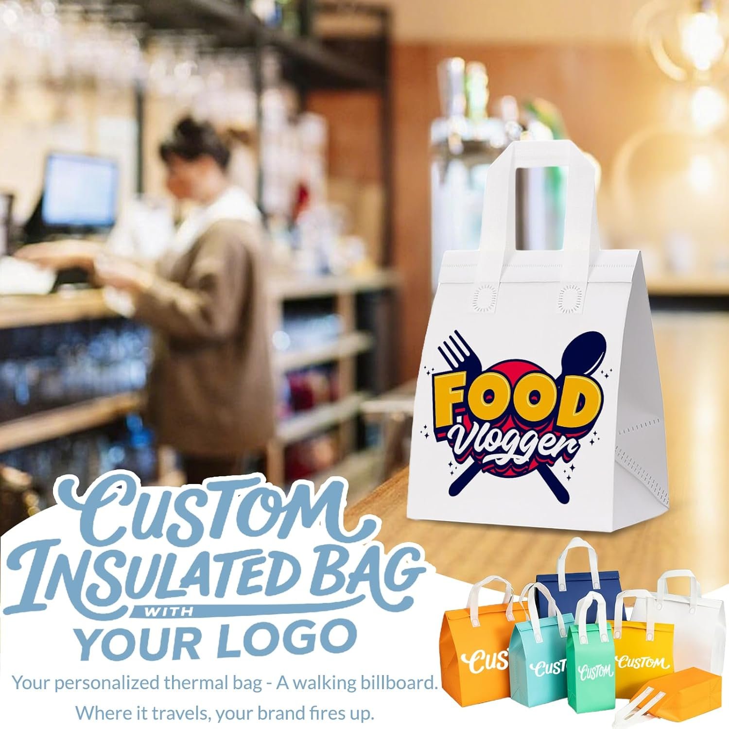 Grossiste 200Pcs Sacs Alimentaires Isolés Personnalisés avec Logo, Fournisseur de Sacs Réutilisables pour Livraison de Boissons et Aliments en Vrac, OEM pour Emporter Chaud et Froid