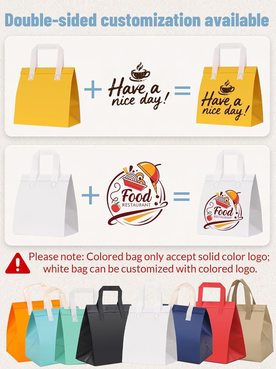 Grossiste 200Pcs Sacs Alimentaires Isolés Personnalisés avec Logo, Fournisseur de Sacs Réutilisables pour Livraison de Boissons et Aliments en Vrac, OEM pour Emporter Chaud et Froid