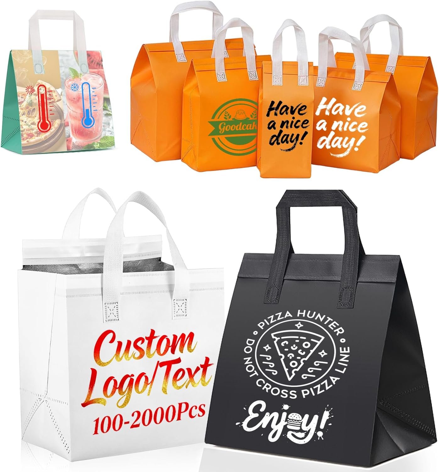 Grossiste 200Pcs Sacs Alimentaires Isolés Personnalisés avec Logo, Fournisseur de Sacs Réutilisables pour Livraison de Boissons et Aliments en Vrac, OEM pour Emporter Chaud et Froid