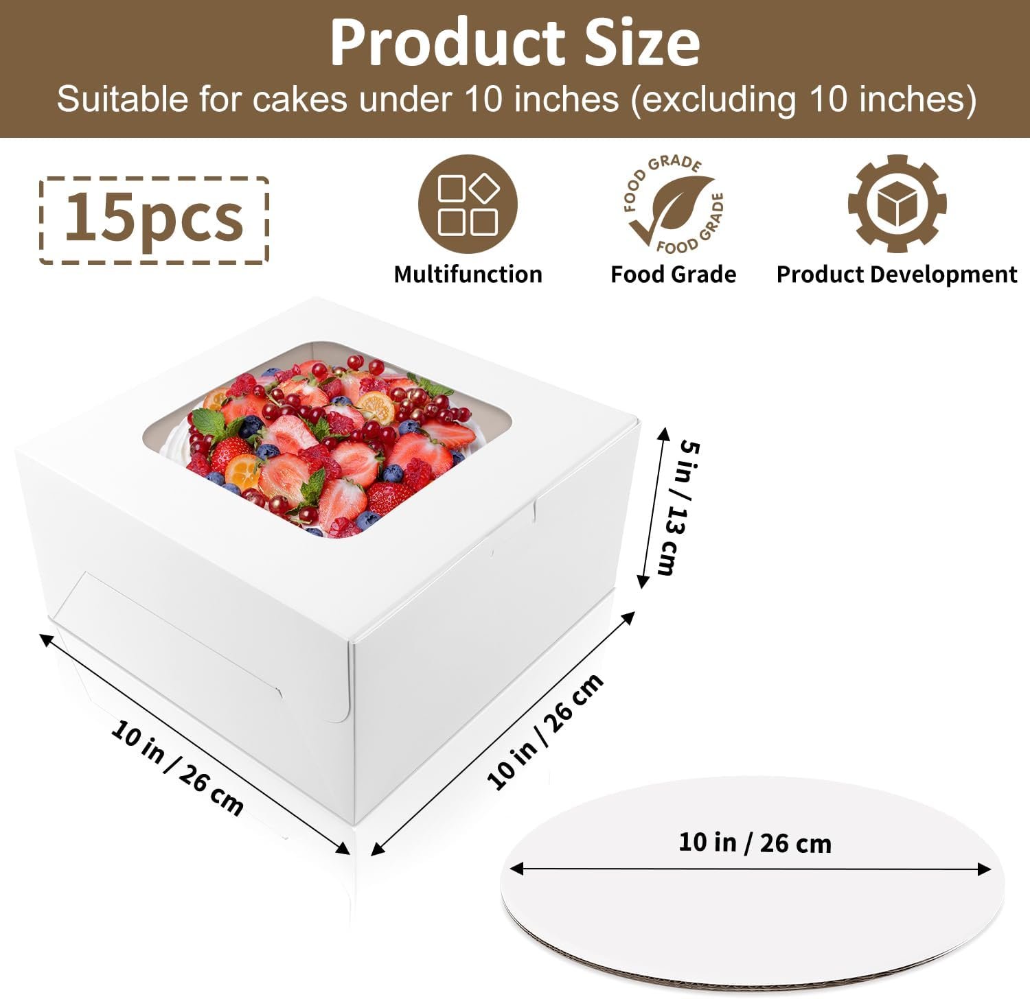 Grossiste Boîtes à Gâteau 10x10x5 Pouces avec Plateaux, Logo Personnalisé pour Desserts, Fabricant de Contenants Jetables avec Couvercles pour Saint-Valentin et Fête des Mères.