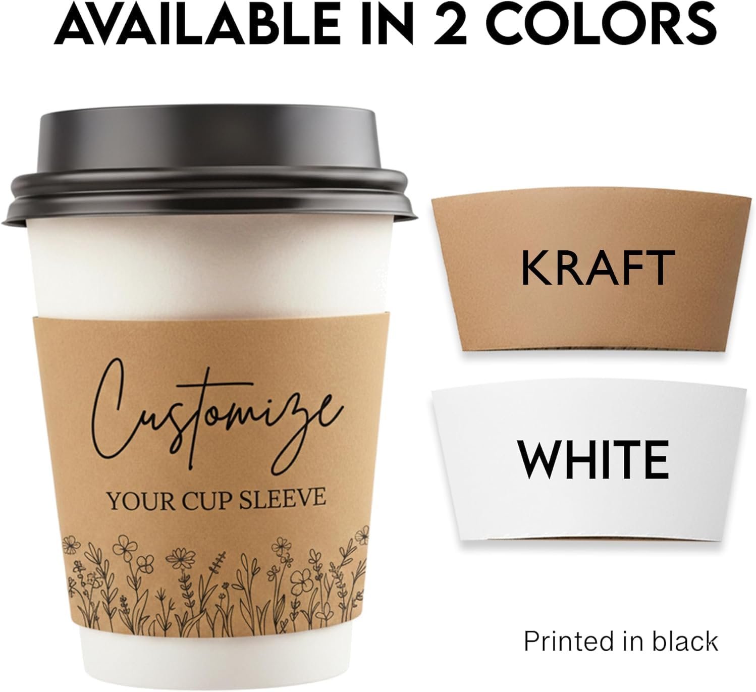 Grossiste de manchons à café en kraft personnalisés blancs – Manchons isothermes pour boissons chaudes et froides, adaptés aux cafétérias et événements. Logo personnalisé, convient aux gobelets standards (paquet de 25, 50, 100) avec Fabricant fiable.