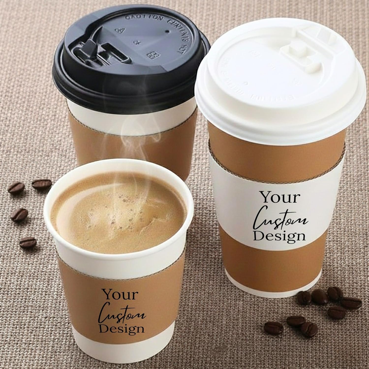 Grossiste de manchons à café en kraft personnalisés blancs – Manchons isothermes pour boissons chaudes et froides, adaptés aux cafétérias et événements. Logo personnalisé, convient aux gobelets standards (paquet de 25, 50, 100) avec Fabricant fiable.