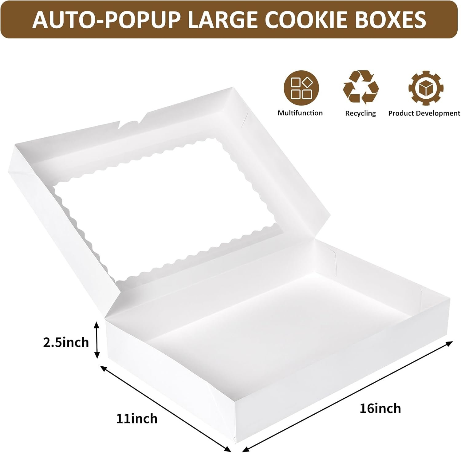 Boîtes à pâtisserie en vrac de 40 pièces, 16x11x2,5 pouces, avec fenêtre pour donuts, douceurs, pâtisseries, tartes, muffins et fraises en chocolat, fournisseur pour logo personnalisé.