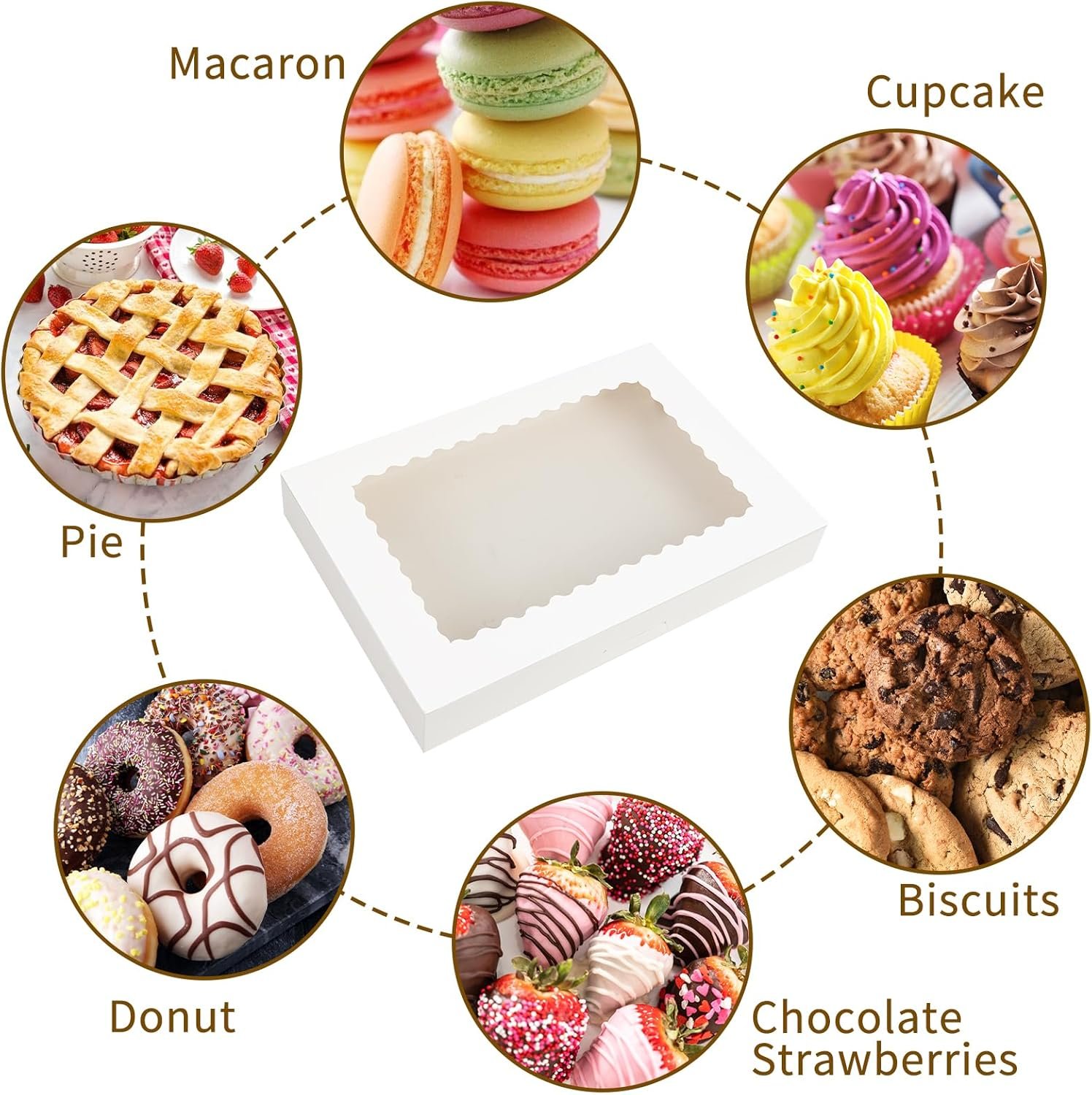 Boîtes à pâtisserie en vrac de 40 pièces, 16x11x2,5 pouces, avec fenêtre pour donuts, douceurs, pâtisseries, tartes, muffins et fraises en chocolat, fournisseur pour logo personnalisé.
