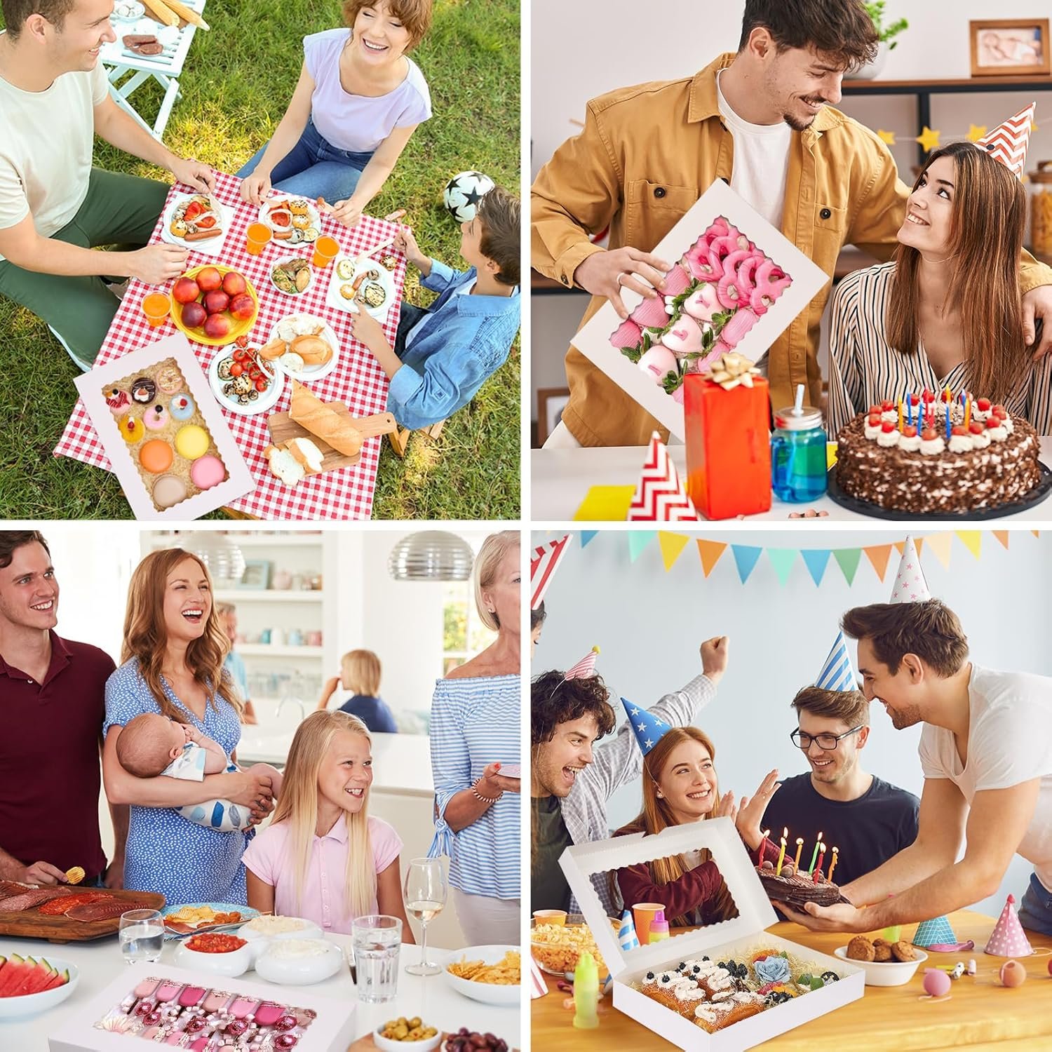 Boîtes à pâtisserie en vrac de 40 pièces, 16x11x2,5 pouces, avec fenêtre pour donuts, douceurs, pâtisseries, tartes, muffins et fraises en chocolat, fournisseur pour logo personnalisé.
