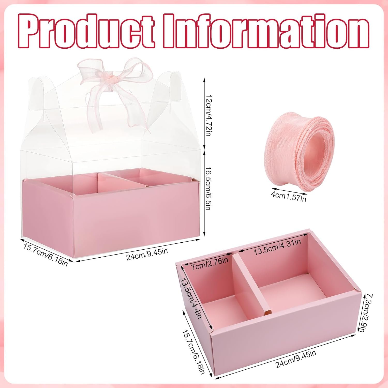 Grossiste boîte transparente à gobelet avec anse, 10 pièces pour gâteau et fleurs, dimensions 4 pouces, packaging cadeau pour fête des mères, mariage et anniversaire, fabricant de fournitures en vrac, logo personnalisé.