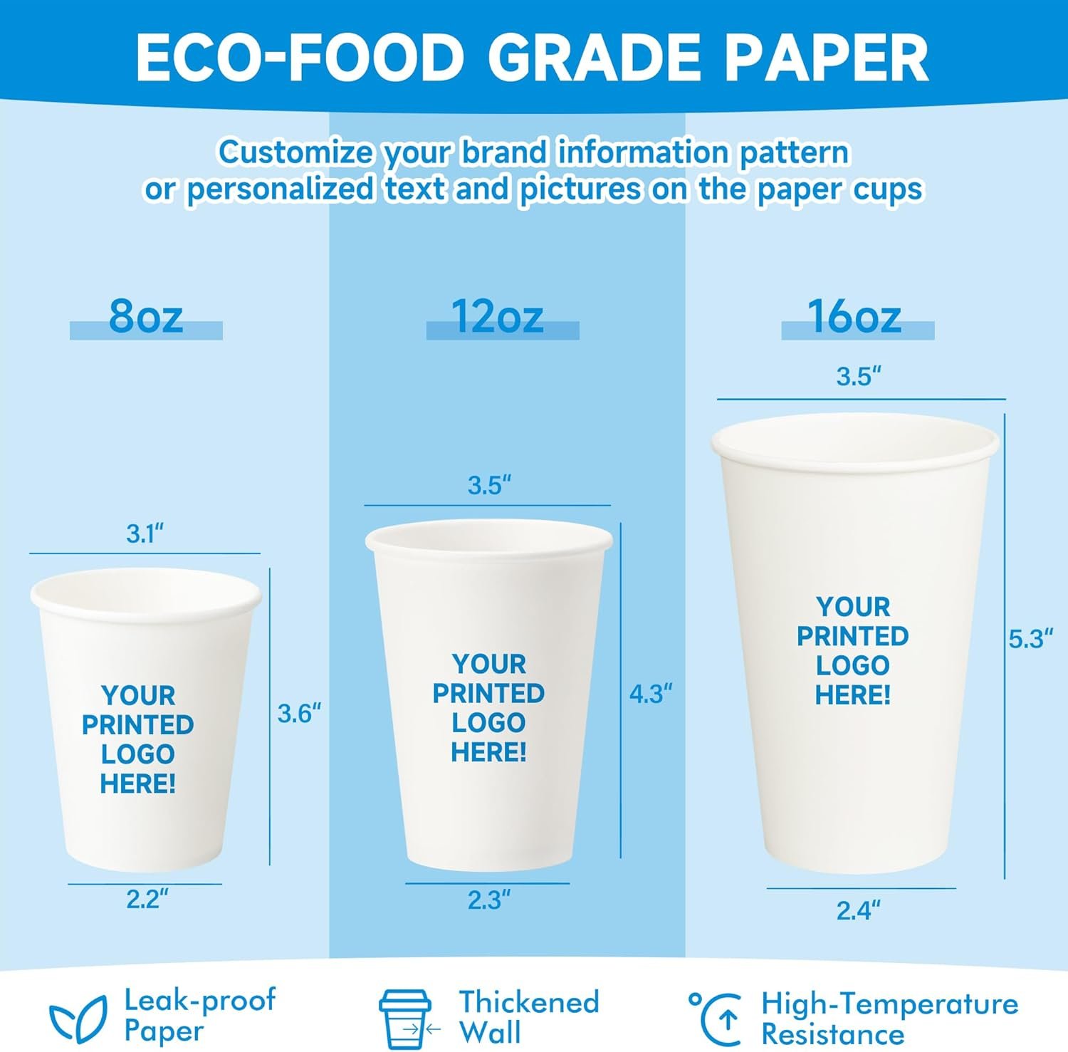 Grossiste 8 oz 12 oz 16 oz Gobelets en papier personnalisés, Marque Blanche avec logo/photo/texte, Fournisseur de gobelets jetables pour bureaux, fêtes et événements de mariage. Grossiste 8 oz 12 oz 16 oz Gobelets en papier personnalisés, Marque Blanche avec logo/photo/texte, Fournisseur de gobelets jetables pour bureaux, fêtes et événements de mariage.