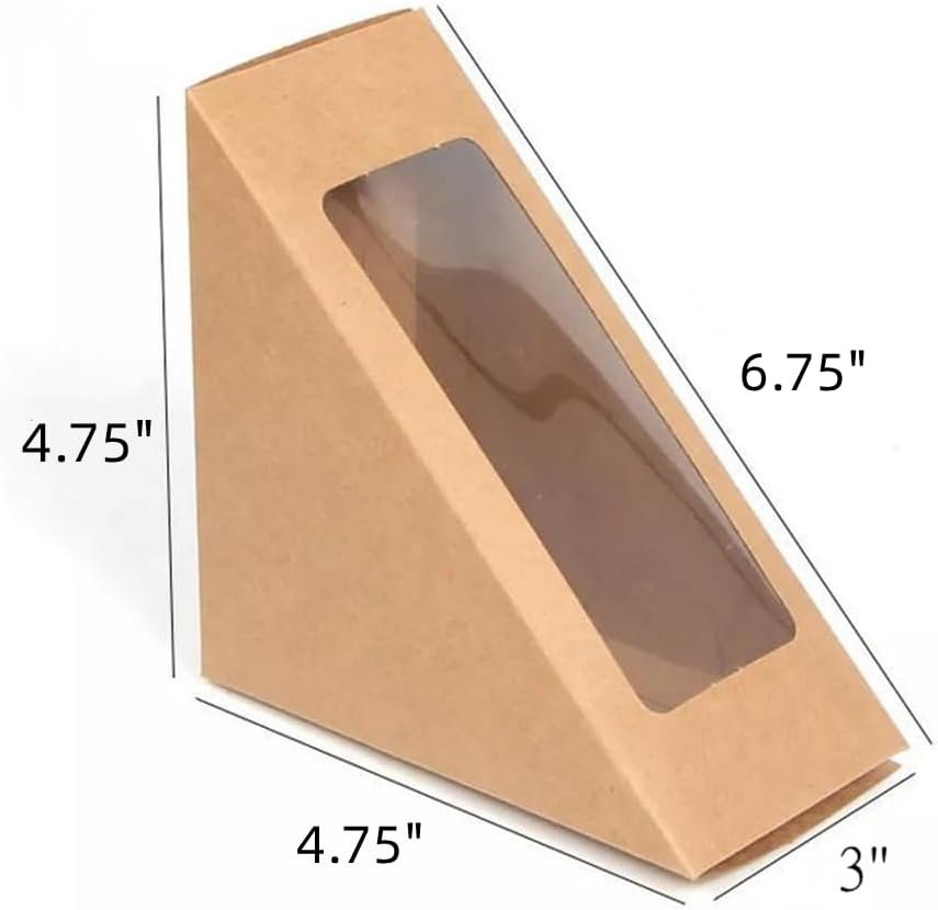 50 Pcs Boîtes à Sandwich en Papier Kraft avec Fenêtre, Grossiste Charcuterie Sushi Wedge Box, OEM Conteneur à Part, Vente en Gros pour Pâtisserie, Cheesecake et Tranche de Gâteau, Service de Restauration (Marron)