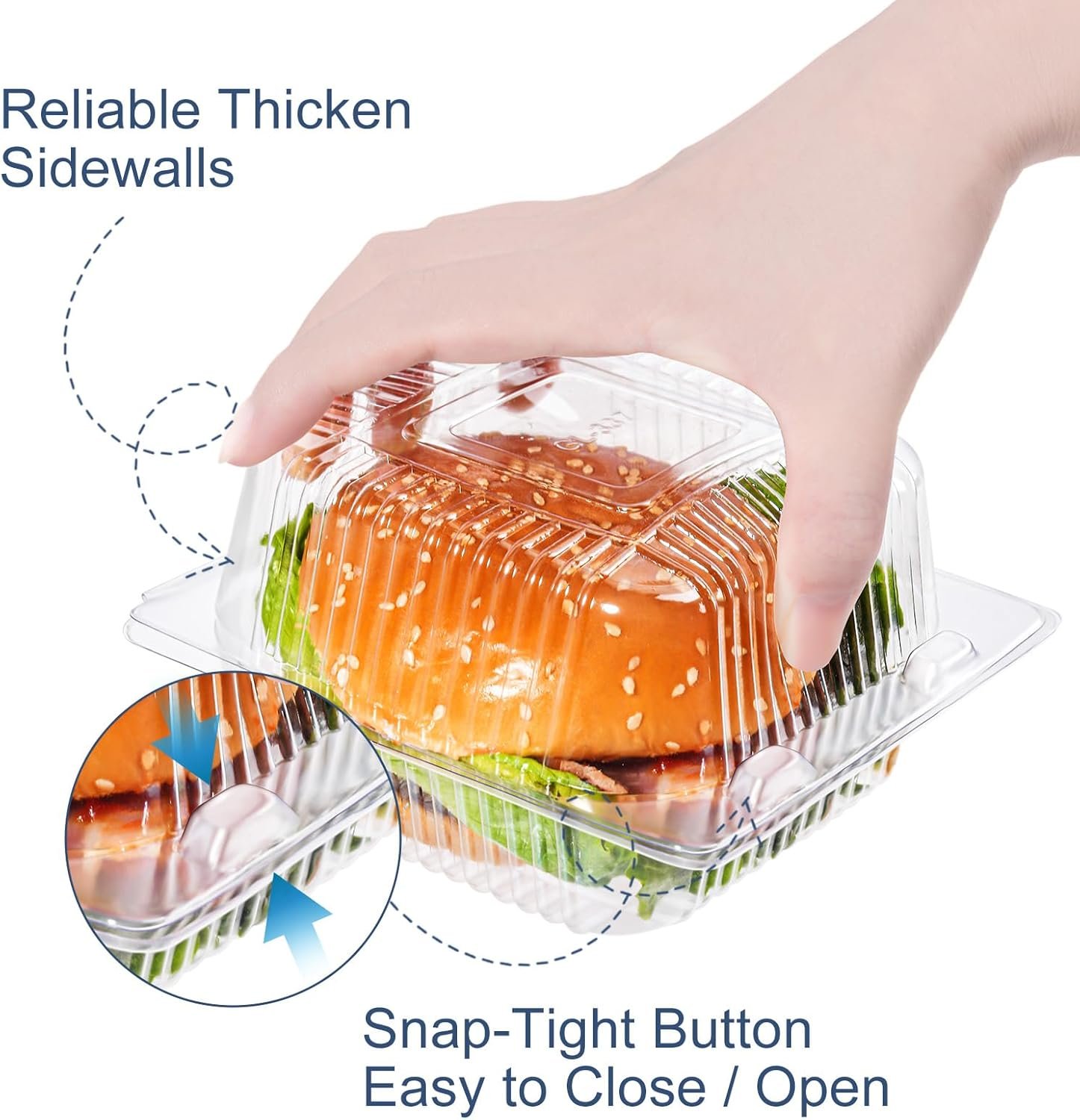 Container à emporter 100 pièces, Usine de contenants alimentaires en plastique transparent, OEM, contenant des hamburgers, desserts, gâteaux, cookies et salades, Vente en Gros.