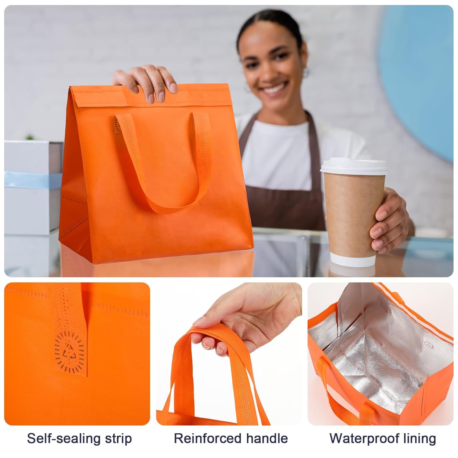 Grossiste sacs isothermes pour alimentation en vrac 50 pièces, personnalisation de logo, 9.45x9.45x5.91 pouces, orange, idéal pour café, lait, thé, nourriture chaude et froide, fruits de mer, restauration et épicerie. Grossiste sacs isothermes pour alimentation en vrac 50 pièces, personnalisation de logo, 9.45x9.45x5.91 pouces, orange, idéal pour café, lait, thé, nourriture chaude et froide, fruits de mer, restauration et épicerie.