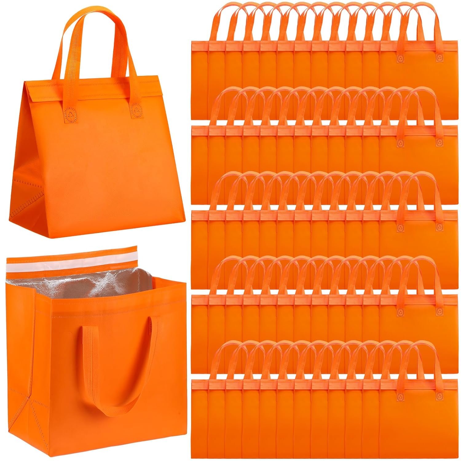 Grossiste sacs isothermes pour alimentation en vrac 50 pièces, personnalisation de logo, 9.45x9.45x5.91 pouces, orange, idéal pour café, lait, thé, nourriture chaude et froide, fruits de mer, restauration et épicerie.