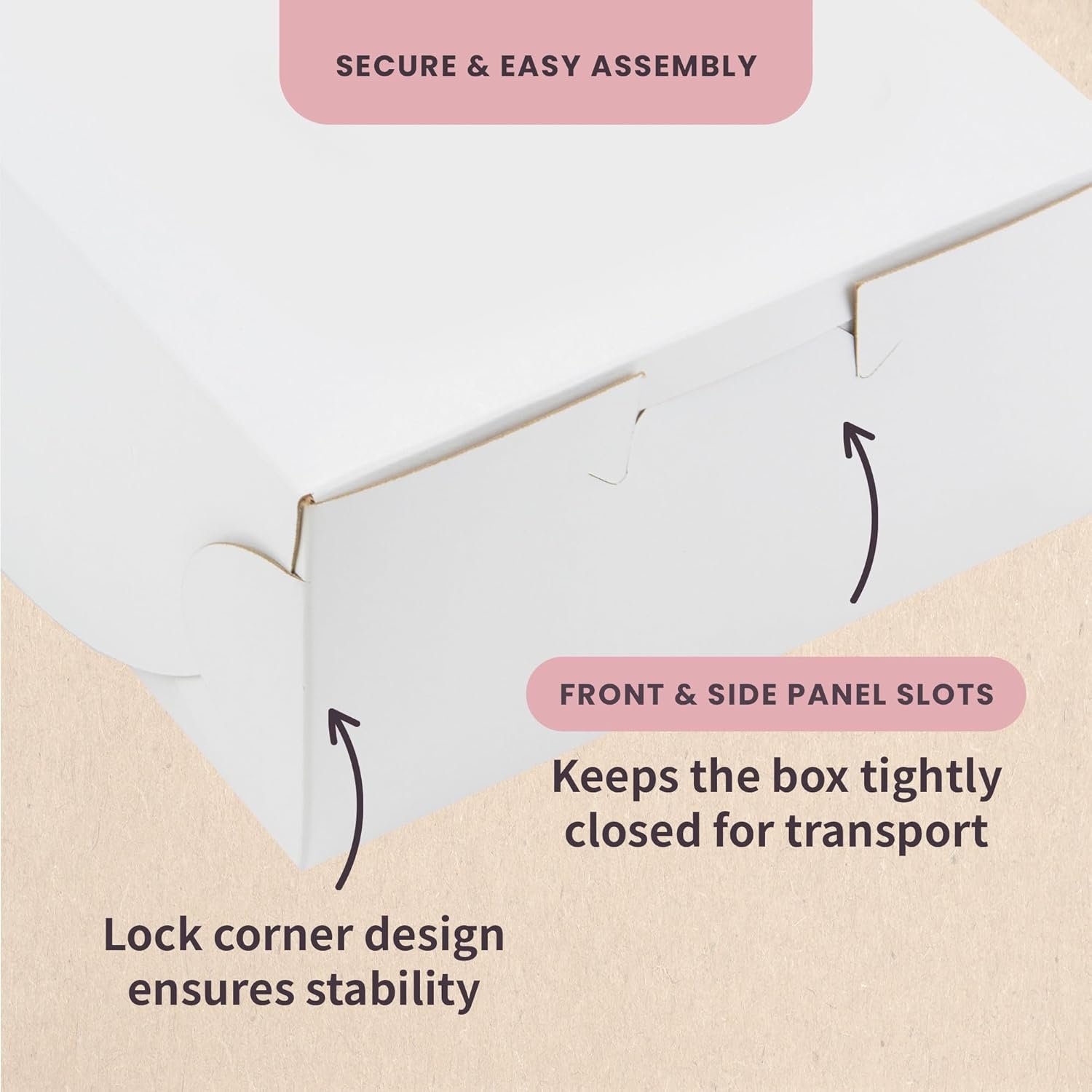 Grossiste Boîtes à Gâteau 8” Réversibles, Sécurisez votre Boîte à Gâteau avec des Clips Spéciaux et un Verrou Rabattable, Logo Personnalisé, Taille 8 x 8 x 5 (Pack de 50) Fabricant.