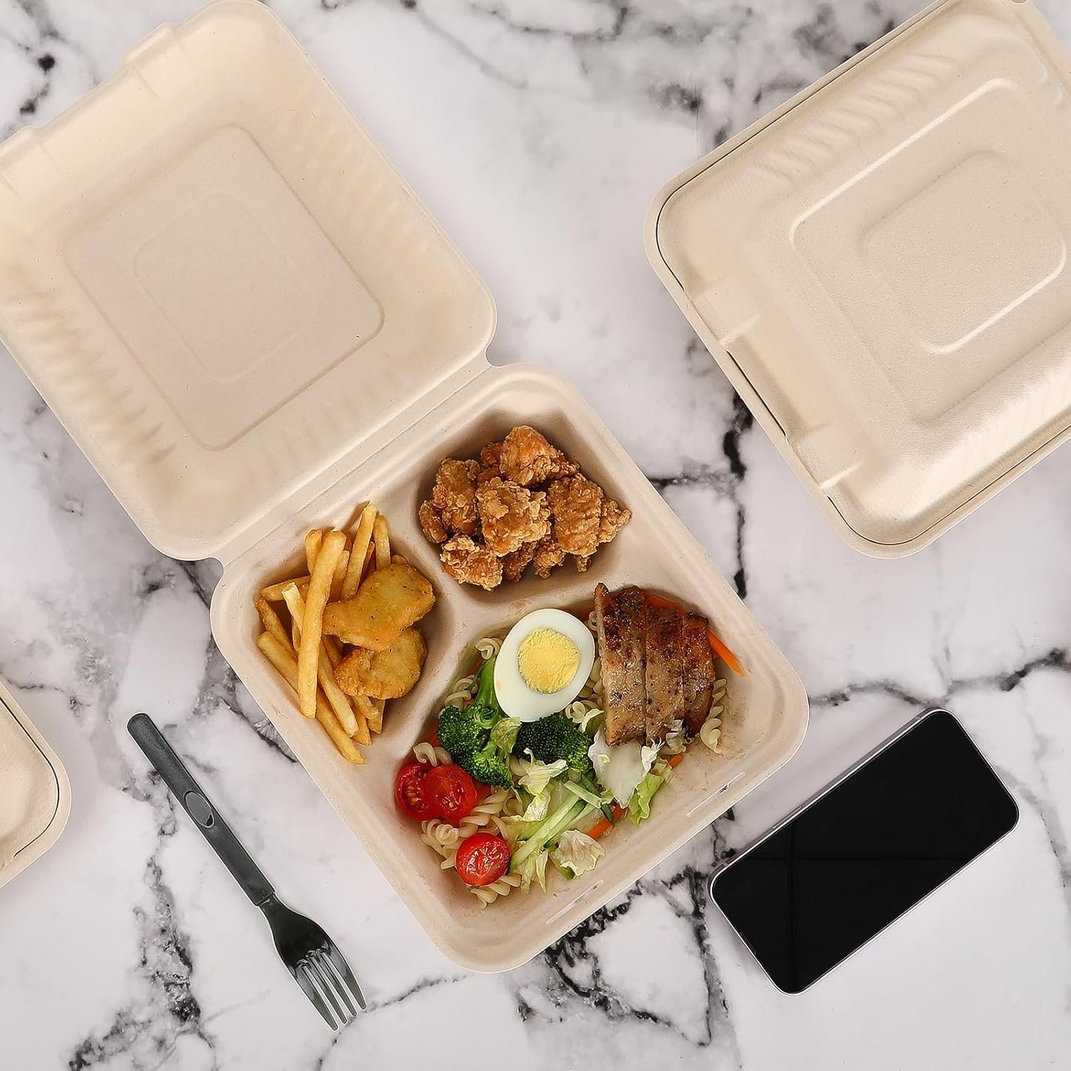 Grossiste Contenants à Emporter 8x9 Pouces en Bagasse Compostable avec Couvercle, 100 Pack de Boîtes à Lunch 3 Compartiments, Fabricant Écologique, Vente en Gros, Biodegradable et Sans PFAS Grossiste Contenants à Emporter 8x9 Pouces en Bagasse Compostable avec Couvercle, 100 Pack de Boîtes à Lunch 3 Compartiments, Fabricant Écologique, Vente en Gros, Biodegradable et Sans PFAS