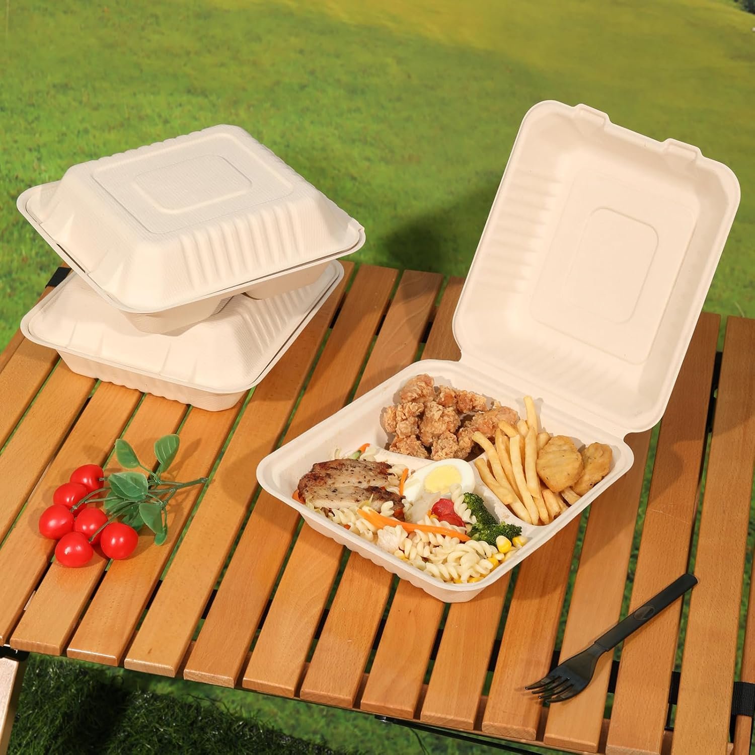 Grossiste Contenants à Emporter 8x9 Pouces en Bagasse Compostable avec Couvercle, 100 Pack de Boîtes à Lunch 3 Compartiments, Fabricant Écologique, Vente en Gros, Biodegradable et Sans PFAS Grossiste Contenants à Emporter 8x9 Pouces en Bagasse Compostable avec Couvercle, 100 Pack de Boîtes à Lunch 3 Compartiments, Fabricant Écologique, Vente en Gros, Biodegradable et Sans PFAS