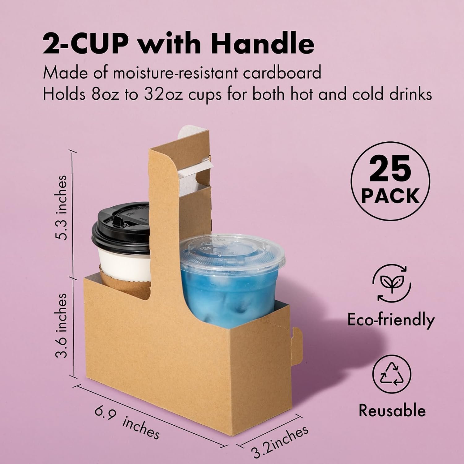 Grossiste en Vrac, porte-gobelets en papier kraft à poignée pour boissons de 12-30 oz, parfait pour café à emporter, OEM, 25 pièces pour boissons froides et chaudes, idéale pour la fête des mères et la Saint-Valentin.
