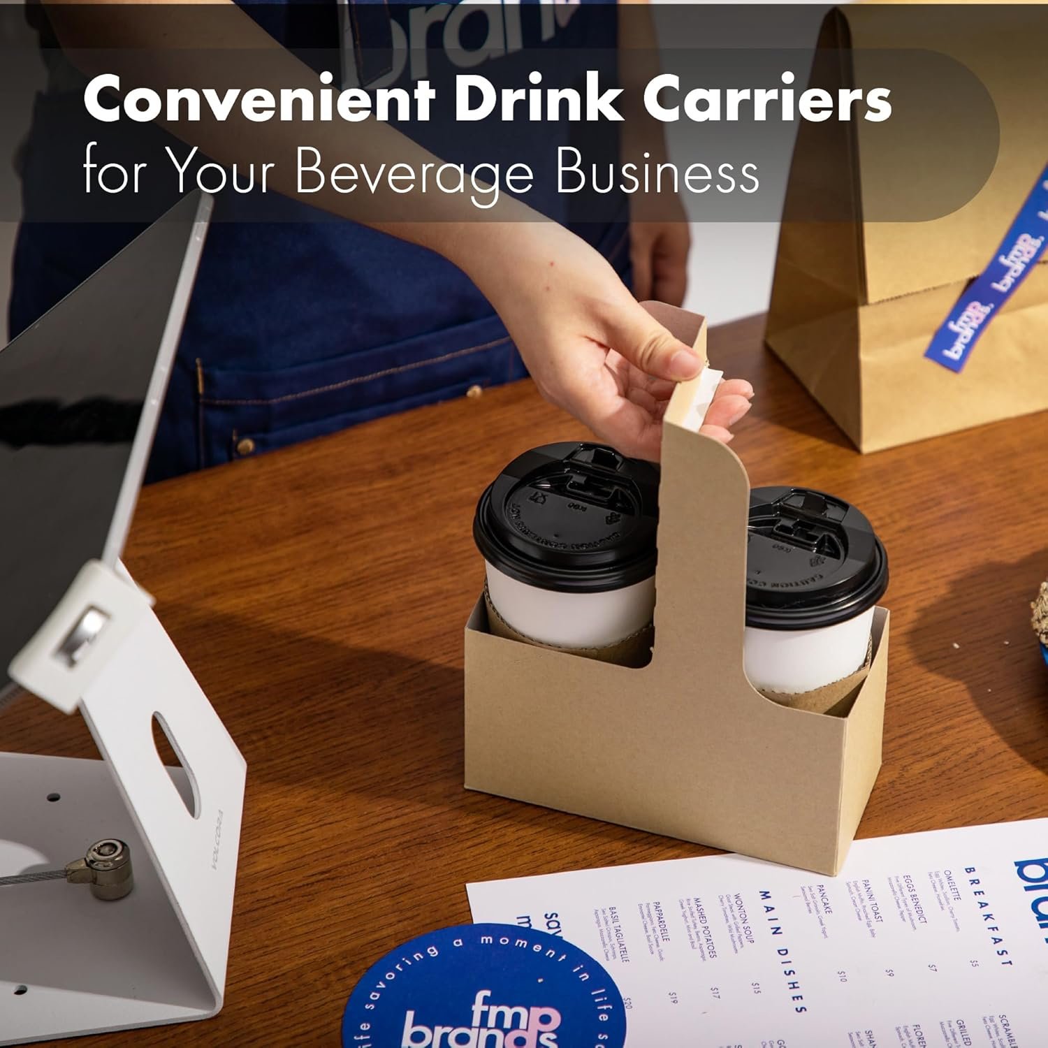 Grossiste en Vrac, porte-gobelets en papier kraft à poignée pour boissons de 12-30 oz, parfait pour café à emporter, OEM, 25 pièces pour boissons froides et chaudes, idéale pour la fête des mères et la Saint-Valentin.