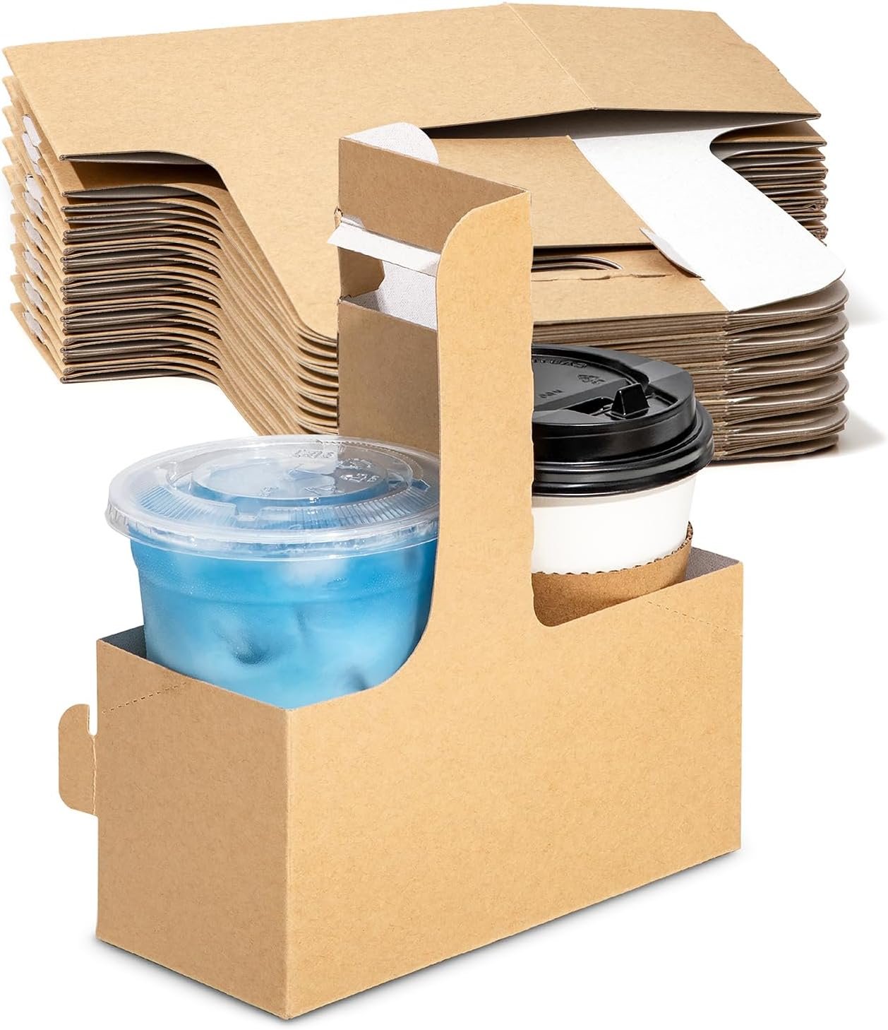 Grossiste en Vrac, porte-gobelets en papier kraft à poignée pour boissons de 12-30 oz, parfait pour café à emporter, OEM, 25 pièces pour boissons froides et chaudes, idéale pour la fête des mères et la Saint-Valentin.