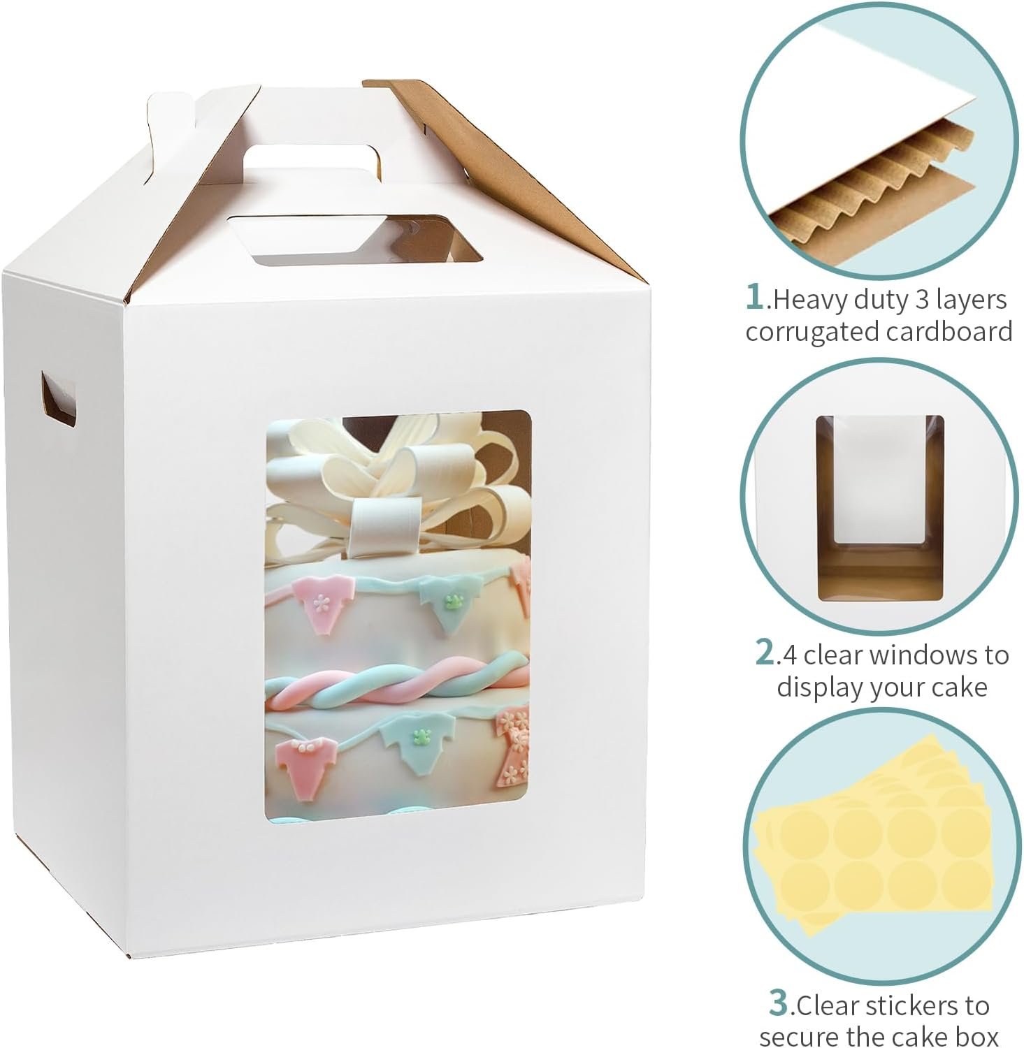 Grossiste Boîtes à Gâteaux Hautes en Paquet de 3, 12x12x14 Pouces, Transport de Gâteaux à Étages Jetables avec Fenêtre, Personnalisation de Logo, Fabricant de Conteneurs pour Mariages, Anniversaires et Fêtes.
