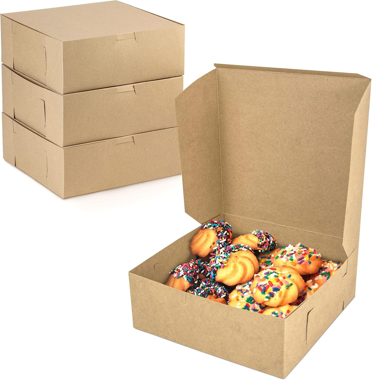 Grossiste Boîtes à pâtisserie en carton 25 unités, 8 x 8 x 3 pouces, parfaites pour les cupcakes, chocolats, donuts et macarons, avec logo personnalisé, fournisseur de solutions en vrac.
