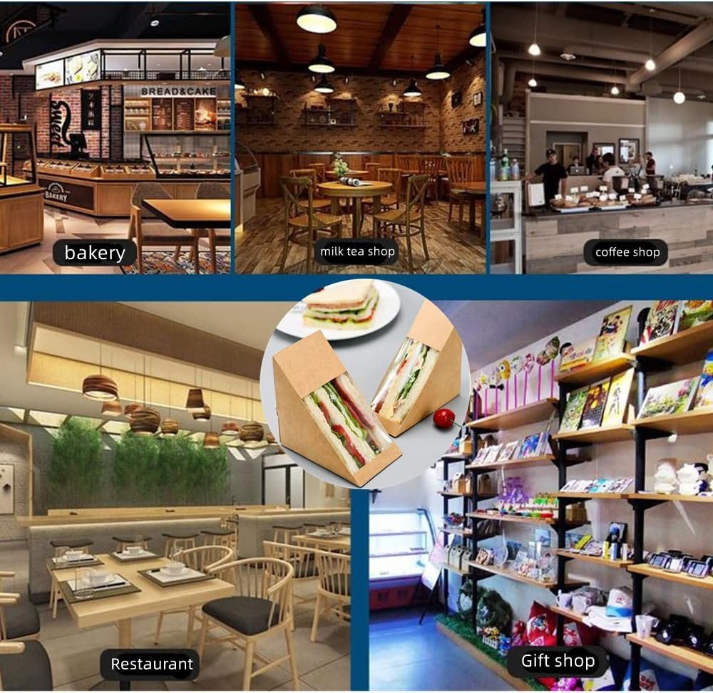 Boîtes à sandwich écologiques en papier 100 Pcs pour vente en gros, boîte à emporter avec fenêtre pour service de restauration, fournisseur idéal pour boulangeries.