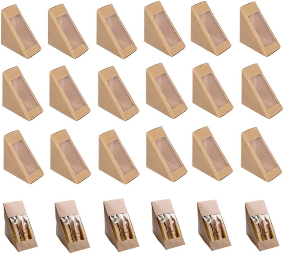 Boîtes à sandwich écologiques en papier 100 Pcs pour vente en gros, boîte à emporter avec fenêtre pour service de restauration, fournisseur idéal pour boulangeries.