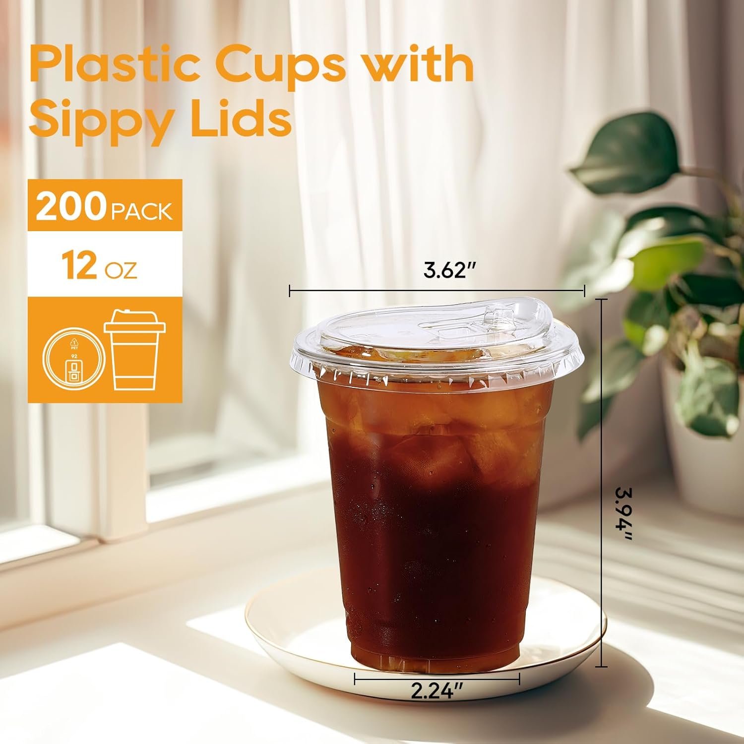 Grossiste de gobelets en plastique clair 12 OZ avec couvercles à bec sans paille, 200 ensembles, à emporter, pour café glacé, smoothies, soda, limonade, boisson froide, Fabricant proposant des solutions de Marque Blanche.