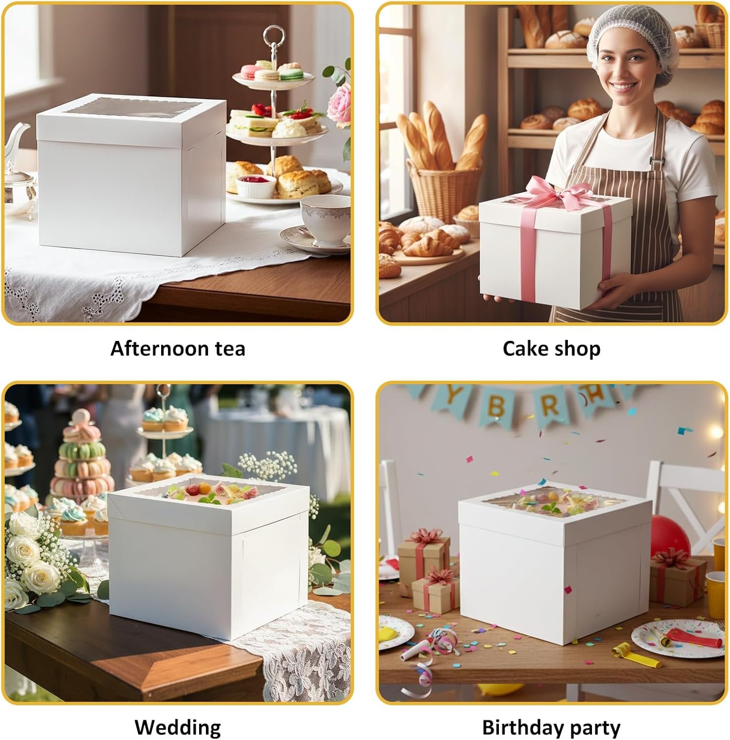 Grossiste Boîtes à Gâteau Jetables 12x12x10 Pouces avec Supports pour Pâtisseries, Logo Personnalisé, Fabricant de Contenants pour Gâteau Cupcake Cookie Pie Pastry, Vente en Gros pour la Saint-Valentin et la Fête des Mères