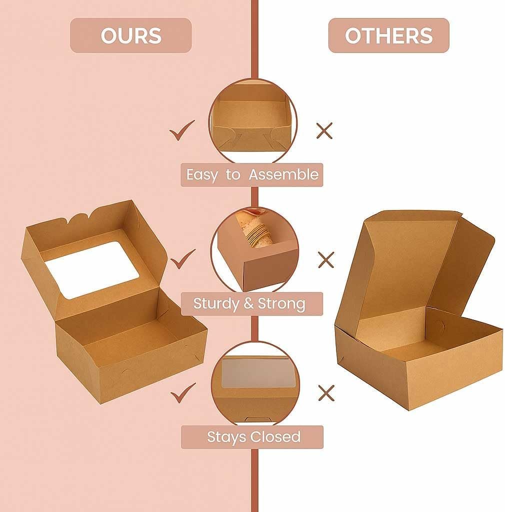 Boîtes à biscuits 30 pièces avec fenêtre pour cadeaux - 9x6x3 pouces, fournisseur de contenants pour friandises, desserts et pâtisseries, logo personnalisé, vente en gros, couleur marron. Boîtes à biscuits 30 pièces avec fenêtre pour cadeaux - 9x6x3 pouces, fournisseur de contenants pour friandises, desserts et pâtisseries, logo personnalisé, vente en gros, couleur marron.