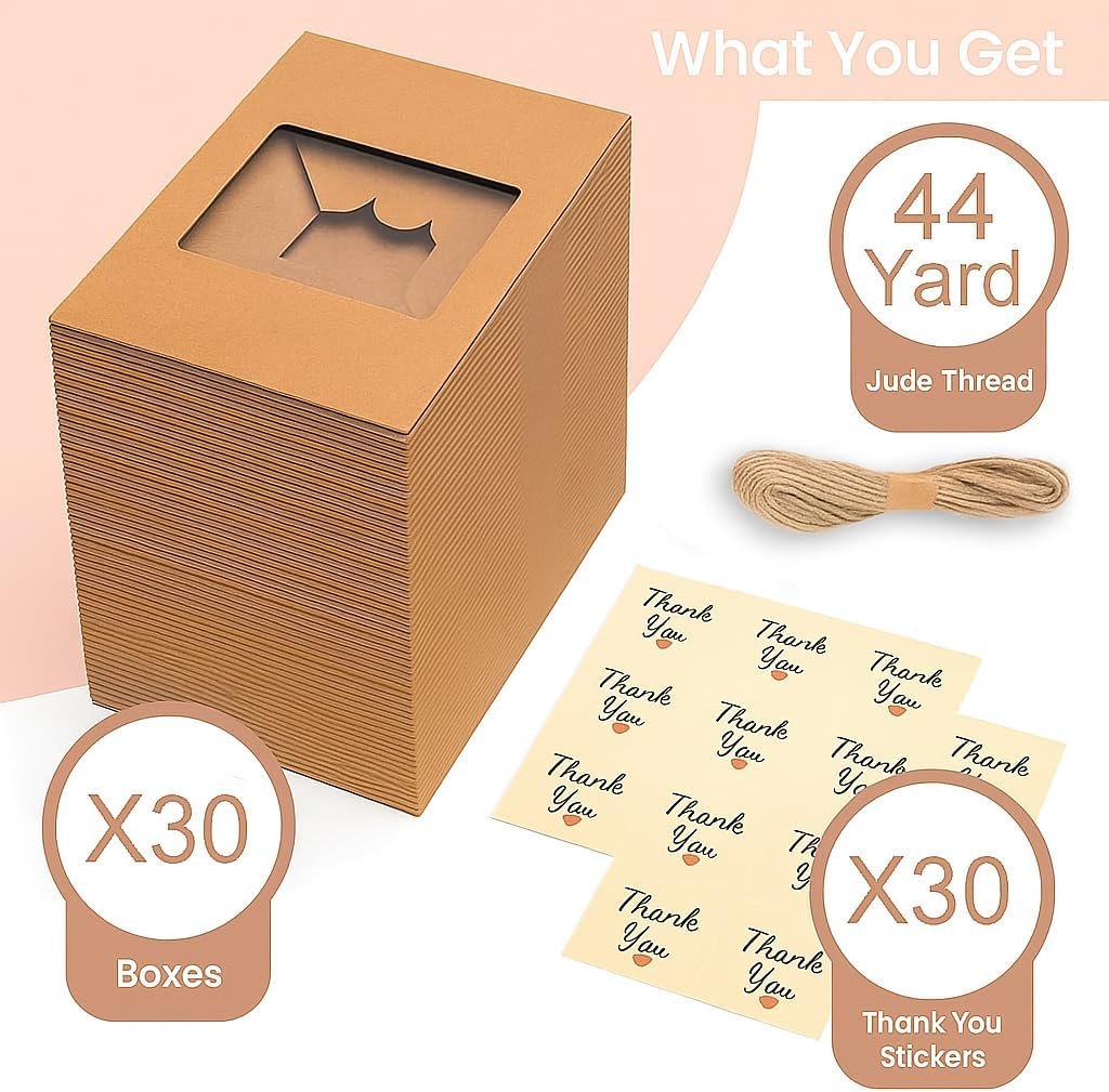 Boîtes à biscuits 30 pièces avec fenêtre pour cadeaux - 9x6x3 pouces, fournisseur de contenants pour friandises, desserts et pâtisseries, logo personnalisé, vente en gros, couleur marron. Boîtes à biscuits 30 pièces avec fenêtre pour cadeaux - 9x6x3 pouces, fournisseur de contenants pour friandises, desserts et pâtisseries, logo personnalisé, vente en gros, couleur marron.