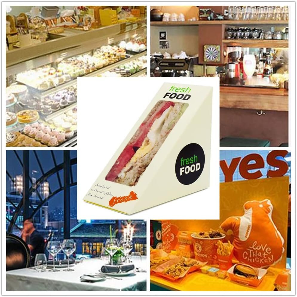 Boîte à sandwich en vrac, 100 pièces, éco-responsable avec fenêtre pour service de restauration, logo personnalisé, fournisseur idéal pour boulangeries.