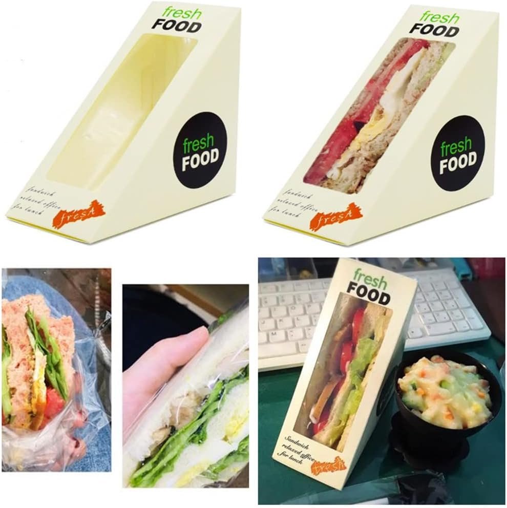 Boîte à sandwich en vrac, 100 pièces, éco-responsable avec fenêtre pour service de restauration, logo personnalisé, fournisseur idéal pour boulangeries.