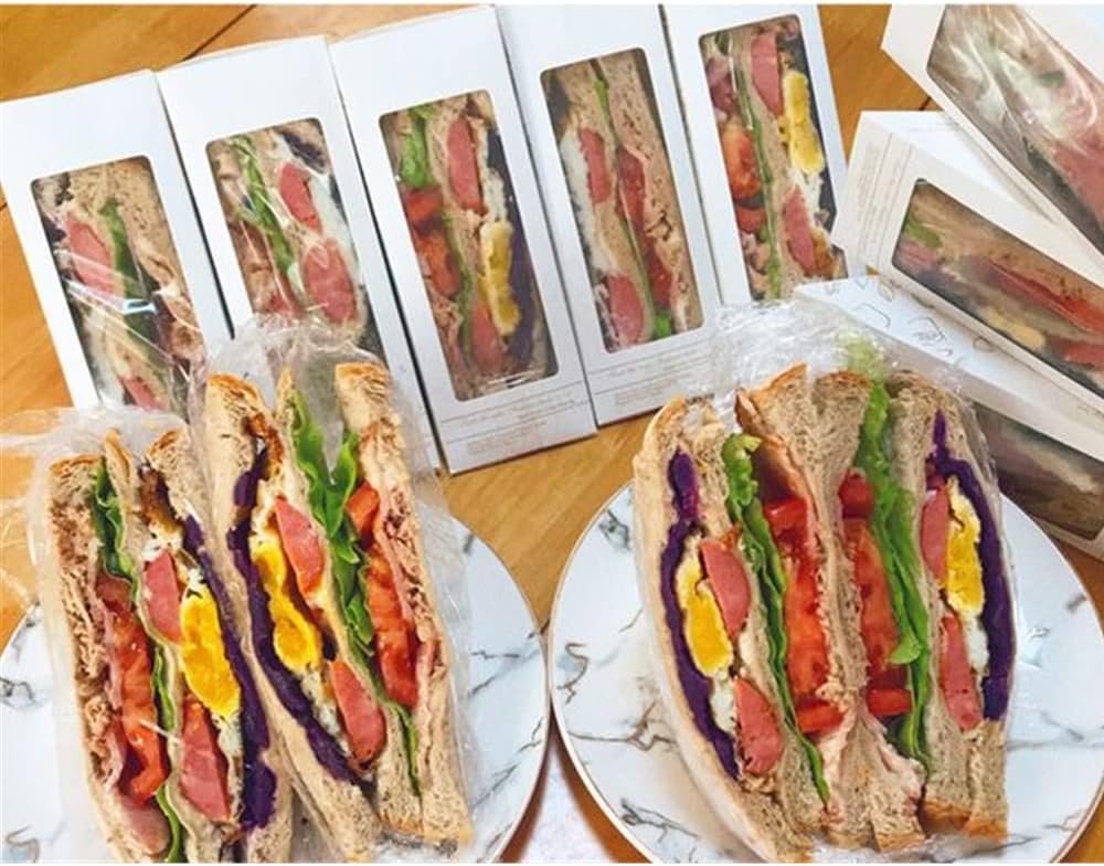 Boîte à sandwich en vrac, 100 pièces, éco-responsable avec fenêtre pour service de restauration, logo personnalisé, fournisseur idéal pour boulangeries.