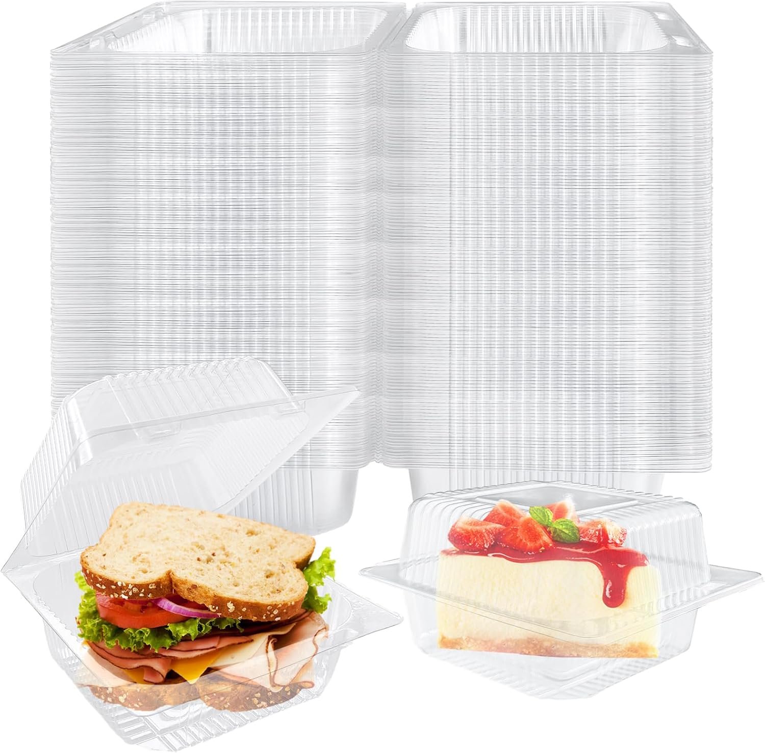 Conteneurs alimentaires en plastique transparent, 200 Pcs, 5.3x4.7x2.8 pouces, vente en gros, fabricant de boîtes alimentaires à charnières carrées, traîneaux à emporter avec couvercles transparents, logo personnalisé.