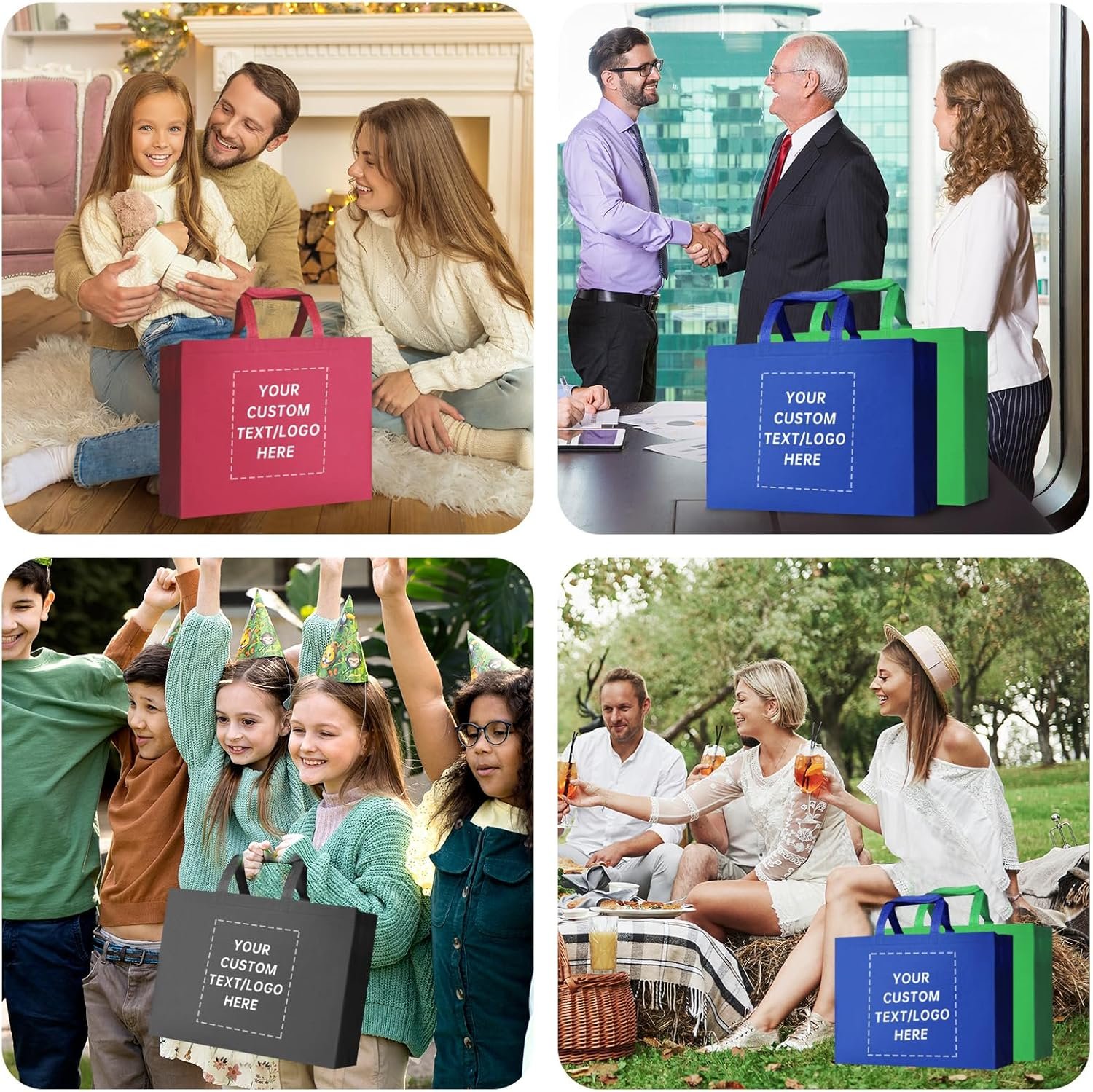 100 sacs de shopping réutilisables - Grossiste en sacs personnalisés avec logo pour publicité commerciale et promotions, idéal pour les fabricants de sacs en gros.