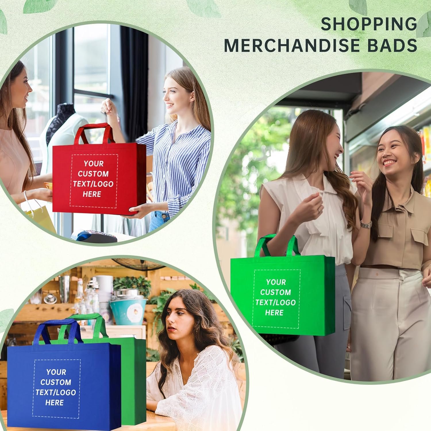 100 sacs de shopping réutilisables - Grossiste en sacs personnalisés avec logo pour publicité commerciale et promotions, idéal pour les fabricants de sacs en gros.